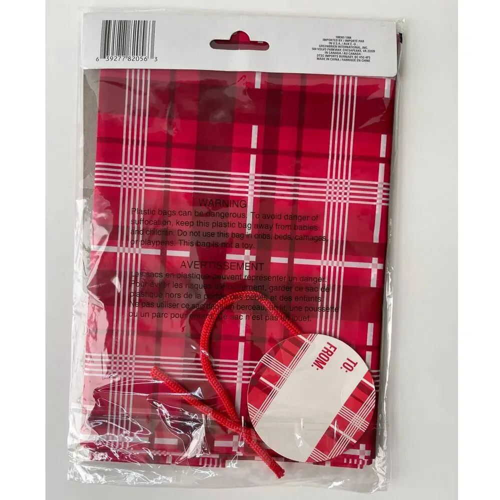 Christmas House Giant Gift Sack Bag 1 bag Plaid Red & White NEW